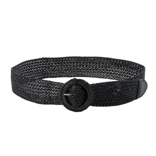 AGUTALITHIC Women Ladies Boho Braided Causal & Dress Belt 2.28 Inch Wide Girls Soft Straw Woven Waist Band with Round Buckle(120cm/waist:40