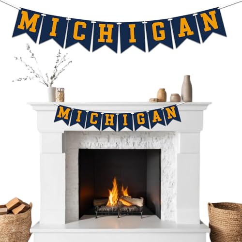 Ftuuo Michigan Banner String Banner, Blue String Pennant Flags Banners for Michigan Team University Wolverines Decoration and Theme Party Decorations