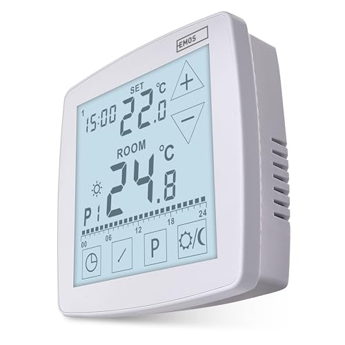 EMOS - digitaler Raumthermostat mit OpenTherm - programmierbar, drahtgebunden, 2X 1,5 V Batterie - Heiz-/Kühlsysteme - Temperaturregelung 7-30 °C - Aufputzmontage - Urlaubmodus, Frostschutz - weiß