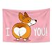 YongFoto 100x70cm Cartoon Tier Zeichnungs Wandteppich, Corgi Handmalerei Wandteppiche Weiß Liebe Herz Braunes Haar Rosa Hintergrund Wandteppich für Kinderzimmer Dekor Sofabezug Teppich
