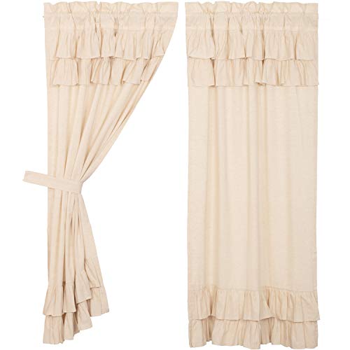 Vhc Brands Simple Life Flax Solid Color Cotton Linen Blend Farmhouse Curtains Rod Pocket Tie Back(S) Panel Pair, Natural Creme White #TOP1