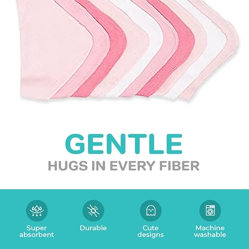Image of Spasilk Baby Washcloth Wipes Set for Newborn Boys and Girls, Soft Terry, Pack of 10, Pink