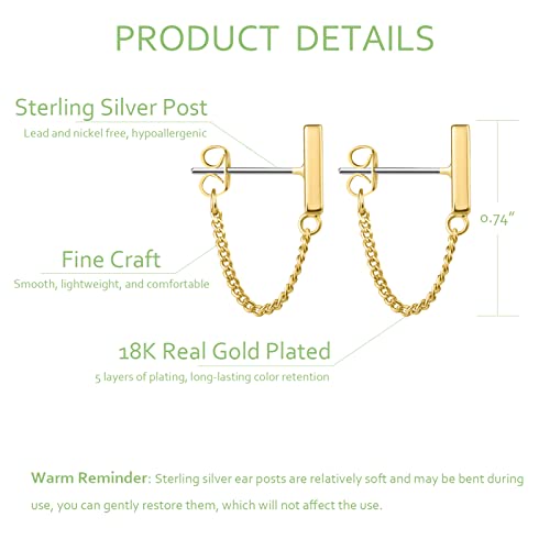 Chain Earrings For Women 18K Gold Plated Dainty Bar Drop Dangle Earrings Small Minimalist Earring Hypoallergenic Dangly Jewelry Gift For Teen Girls #TOP3