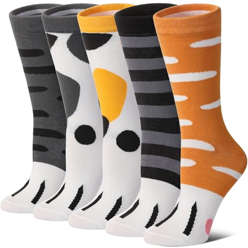 Image of SDBING Womens Cat Socks Cute Gifts Animal Soft Breathable Thin Cotton Casual Crew Socks 5 Pairs