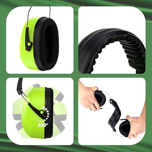 Kriogor Ear Defenders for Kids Noise Cancelling Headphones Passive Sound-Blocking Earmuffs 32dB SNR Soft Adjustable Ear Defenders Ear Protector for Adults Men Women Mowing Woodworking Concert(Green) - Image 4