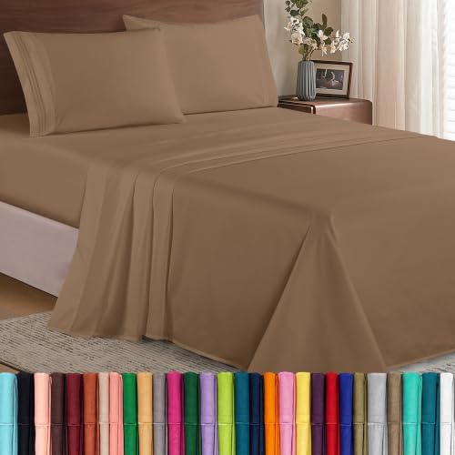 Image of Elegant Comfort Luxury Soft 1500 Premier Egyptian 4-Piece Premium Hotel Quality Wrinkle Resistant Coziest Bedding Set, All Around Elastic Fitted Sheet, Deep Pocket up to 16inch, Full, Taupe