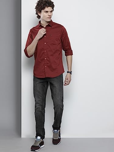 Image of The Indian Garage Co Men Slim Fit Solid Full Sleeves Spread Collar Casual Shirt