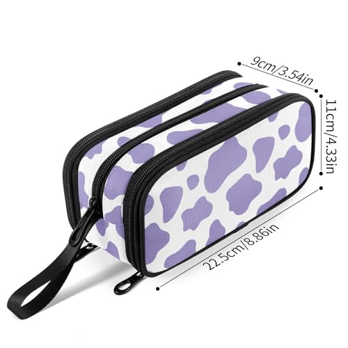 Image of Fustylead Purple Cow Print Large Pencil Bag Storage Pen Case Makeup Pouch Stationery Bag for School College Office Organizer