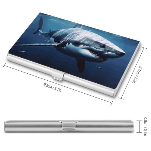 Business Card Holder Great White Shark Business Card Case Slim Business Card Organizer with Magnetic Shut Professional Metal Name Card Holder Carry-on Pocket Wallet for Men Women2