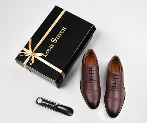 Image of LOUIS STITCH Men's Formal Lace-up Oxford Shoes for Men | Solid Design | Ideal for Formal, Business Casual, and Parties (LSRGOXRW-)