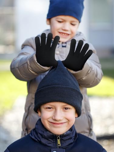 3 Pairs Kids Knitted Gloves Magic Winter Stretchy Warm Gloves for Kids Full Finger Mittens for Children Boys Girls 5-12 Year(Stylish Style)4