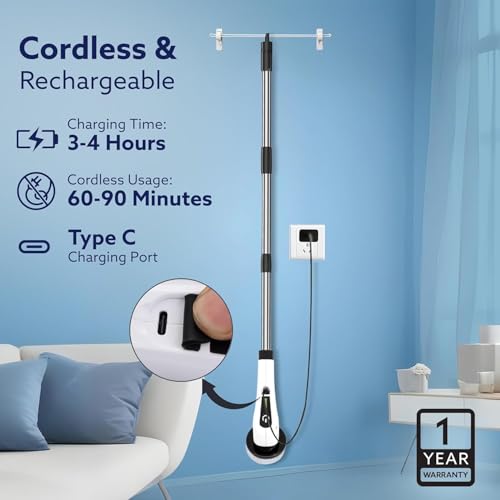Image of Royal Electric Ultra Flexi Spin Scrubber, Cleaning Brush Scrubber for Home, 400RPM /Min, 8 Replaceable Brush Heads, 90 Min Work Time, 3 Adjustable Size, 2 Adjustable Speeds, for Bathroom, Floor