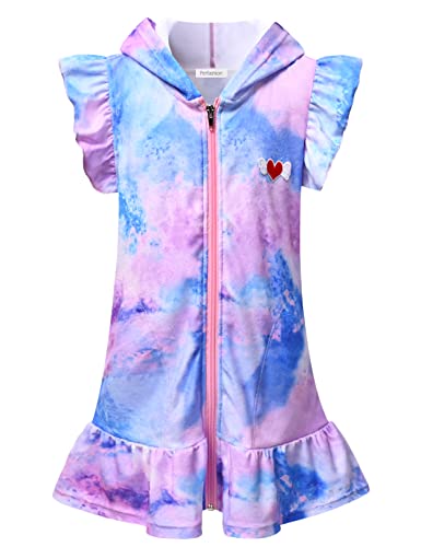 Perfashion Girls Swimwear Coverup Size 6 7 Swimsuit Cover-Ups Swim Terry Hooded Zip Beach Tie Dye Robe #TOP6