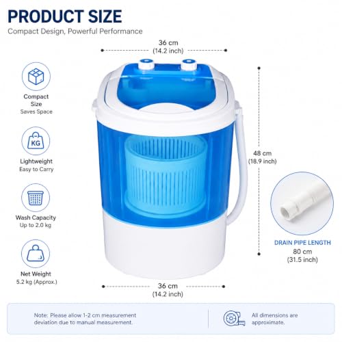 Image of Portable Washing Machine, 16l Mini Washing Machine With Spin Basket, Small Portable Washer Machine Suitable for Underwear Small Clothes Dryer Deep Cleaning, G5