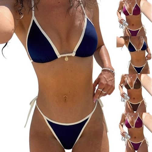 Traje de baño de dos piezas para mujer bikini triangular con tirantes regulables 4