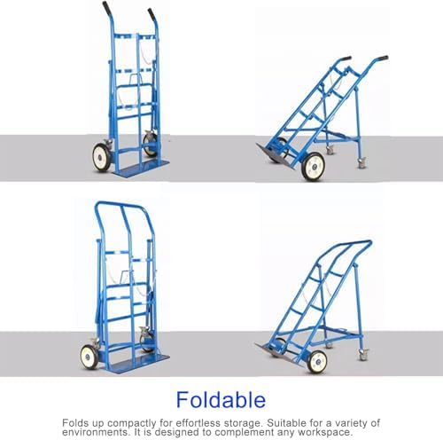 Heavy Duty Foldable Dual Cylinder Trolley Cart with Wheels - Durable Steel Holder for Hospital, Factory, Laboratory Use - 100cm Height, Portable & Easy to Maneuver