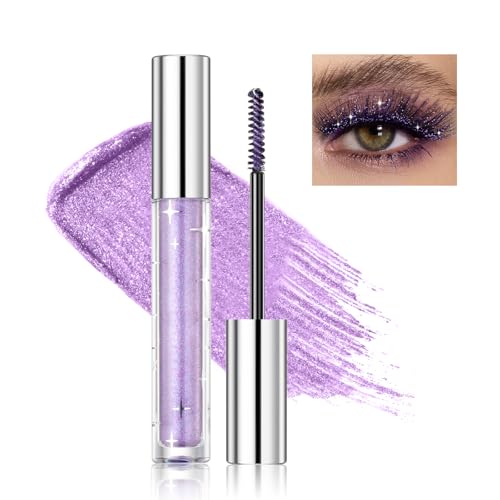 Prreal Purple Glitter Mascara, Quick-dry Diamond Sparkly Mascara for Eyelashes, Long Lasting Curling Volumizing Mascara Makeup, Lightweight Colored Mascara Makeup Suitable for Party,Stage,Festival