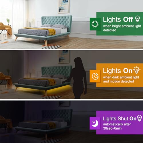 Vansky Motion Activated Bed Light, Flexible LED Strip Motion Sensor Night Light Bedside Lamp Illumination with Automatic Shut Off Timer (Warm Soft Glow)-Dual Light Strips Kit by Vansky - Image 4