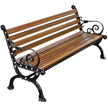 Patio Bench Cast Aluminum Lightweight Sturdy Bench,Outdoor Bench w/Backrest,Outdoor Wooden Garden Bench, Slatted Seat for Park, Yard & Porch