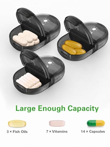 Image of Fullicon Pill Organizer 2 Times a Day, Weekly Pill Box AM PM, Removable Medicine Organizer, Pill Cases Twice a Day - (Black)