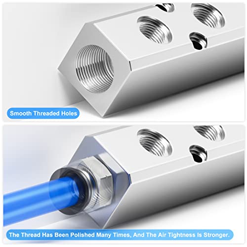TAILONZ PNEUMATIC Silver 5 Way Pneumatic Shunt Aluminum Block Pneumatic Manifold Air Distribution Block Air path exhaust air source distributor,Compressed Air Manifold Pneumatic Block,Gas divider - Thumbnail 6