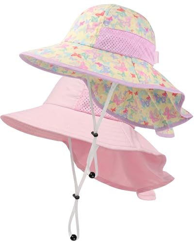 Image of Toddler Baby Sun Hat Kids Summer Beach Essentials Adjustable Beach Hats with Bucket Wide Brim for Boys Girls Age 0-14 Years