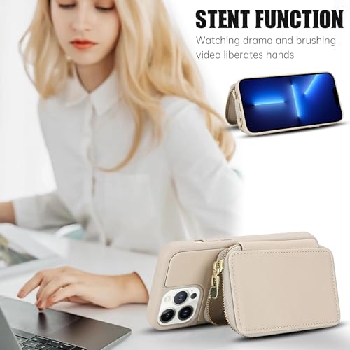Phone Case for iPhone 13 Pro Max 2021 6.7 inch Wallet Cell Cover with Screen Protector Crossbody Strap RFID Blocking Credit Card Holder iPhone13promax 5G i Phone13Max Plus iPhone13 ProMax Women Beige by Asuwish - Used condition - Image 6