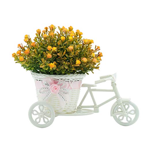 Himpokejg Artificial Flower Rattan Basket Tricycle Desktop Store Showcase Party For Stage Garden Wedding Windowsill Decor - Yellow #TOP4