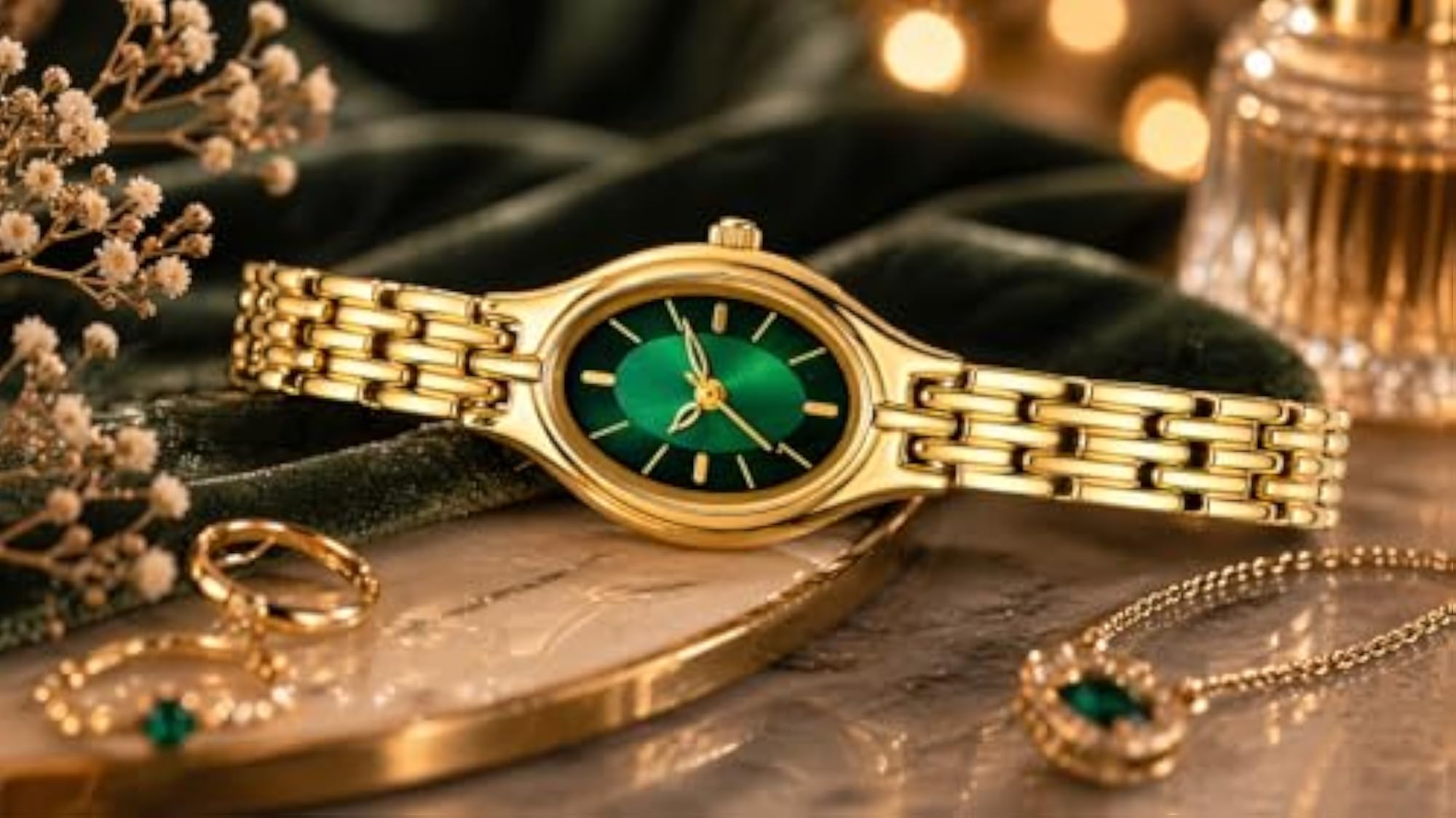Women's 23K Gold Plated Bracelet Watch with Cherry Dial