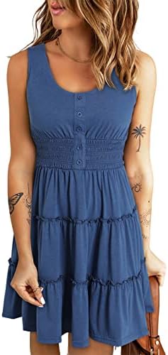 Dokotooレディースサマーウェア2024ノースリーブボタンダウンスモークストレッチウエストプリーツレイヤーカジュアル揺れるミニスカート