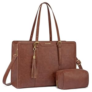 LOVEVOOK Laptop Bag for Women Vintage Leather Laptop Tote 15.6 inch Large Capacity Computer bag with Clutch Purse for Work, Office, Travel, School, Casual(Brown)