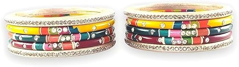 Lac bangles for Women and Girls | Red Green Jaipuri Chudi Set | Traditional Rajasthani Daimond Chuda | Set of 8
