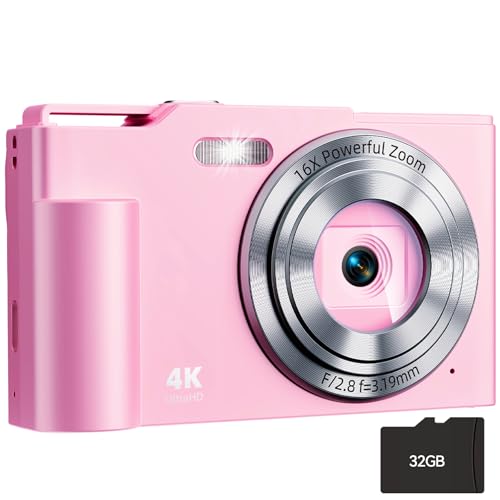 Digital Camera, FHD 4K Digital Point and Shoot Camera with 16X Zoom Anti Shake, 48MP Compact Small Camera with 32GB Card for Boys Girls Kids