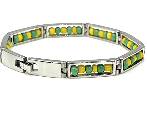 Orula Ide Babalawo Silver Plated Stainless Steel Link Green & Yellow Beads Bracelet For Men Protection Jewelry #TOP1