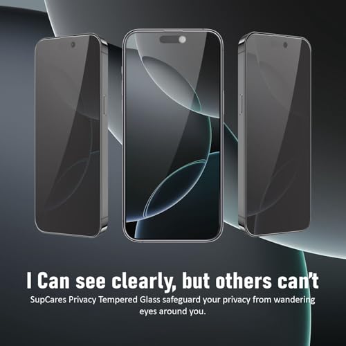 Image of SupCares Privacy Tempered Glass for iPhone 16 Pro Max (6.9 Inch) With Installation Kit | Military-Grade Gorilla Screen Protector | Edge to Edge Coverage | Black