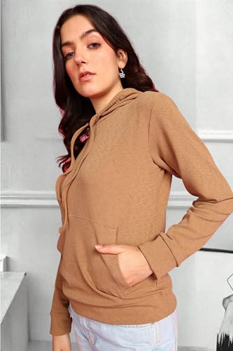 Image of POPWINGS Casual Solid Hooded Pocket Sweatshirt for Women || Women Sweatshirts Casual Wear ||Stylish Western Winter Wear Sweatshirts for Women