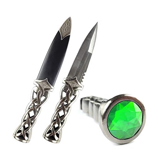 PS 9" New Scottish Celtic Gaelic Twist Knot Ruby Gemstone Wicca Dirk Dagger Knife (Green)