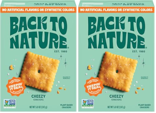 Image of Back to Nature Cheese Flavored Crackers - Non-GMO, Made with Wheat Flour, Vegan, Delicious Snacks, Cheezy Square, 5 Ounce (Pack of 2)