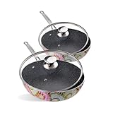 KITCHENLY Sartén antiadherente con tapas para cocinar, paquete de 2