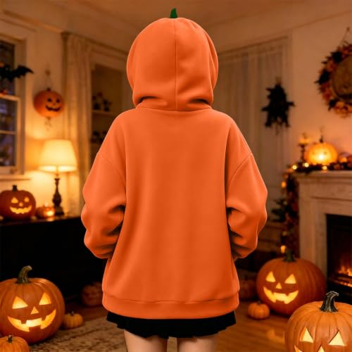 Hrwauag Halloween Costume Hoodie for Women Pumpkin Head Zipper Mask Design Long Sleeve Pullover with Pocket Pumpkin Snuggie - image 4
