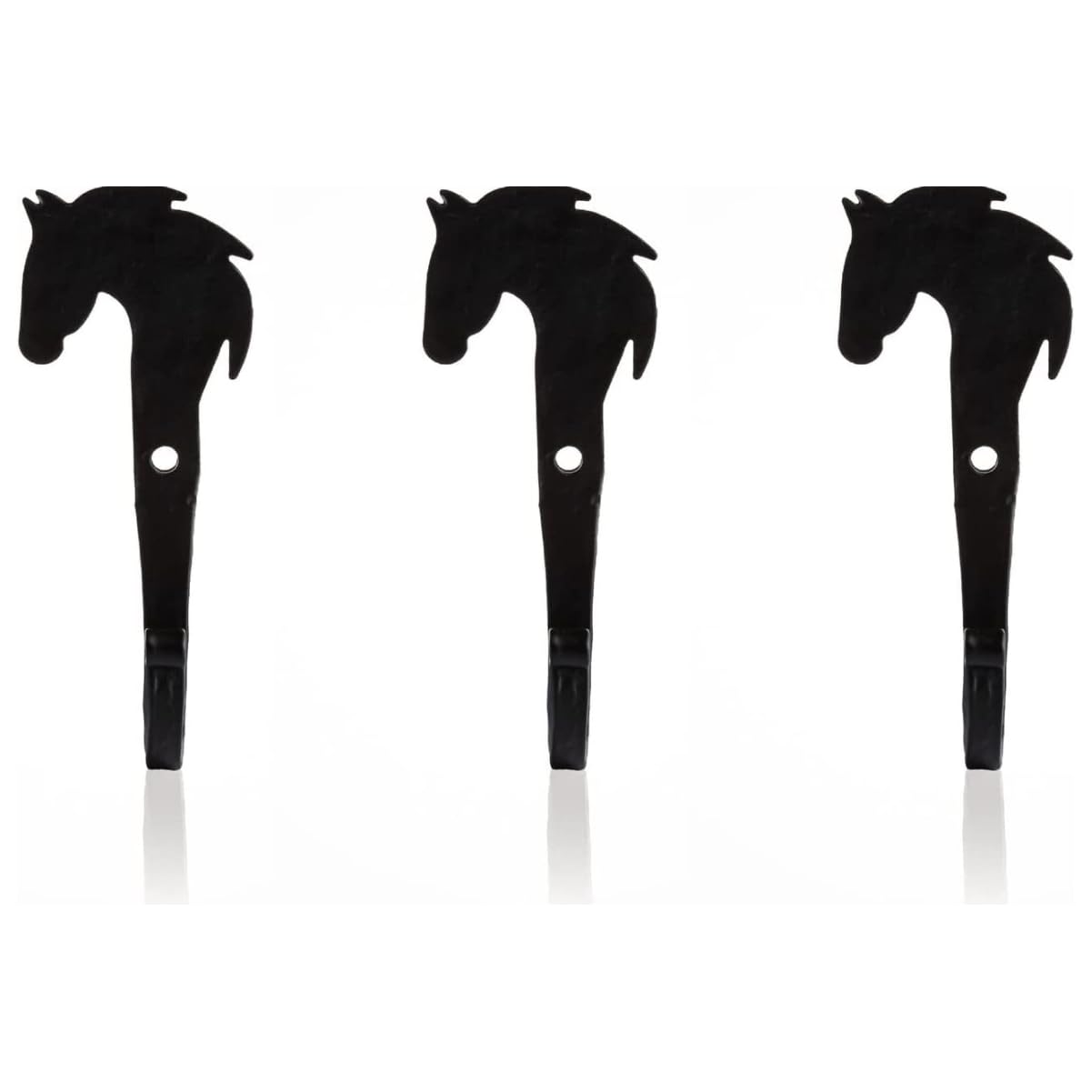 Fayesia Wrought Iron Wall Hooks - Blacksmith Handcrafted Set of 3 Black Wall-Mounted Hooks with Screws & Fittings - Animal Design Decorative Hooks for Towels, Bags, Hats & More (Horse)