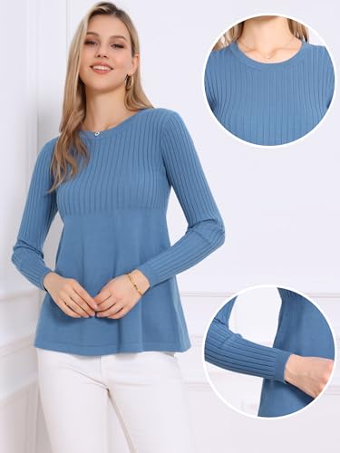 Allegra K Pullover Sweaters for Women Casual Crew Neck Clingy Long Sleeve Stretchy Knit Sweater Elegant Peplum Tops 20252