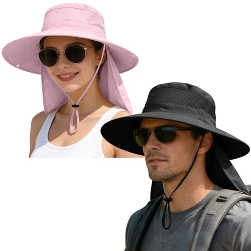 Image of ZOORON Sun Hats for Men Women Fishing Hat with Neck Flap,UPF 50+ Sun Hat Waterproof Wide Brim Bucket Hats for Safari Hiking