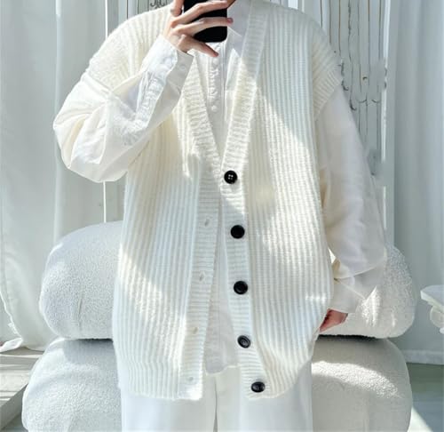 Mens Sweater Vest Cable Knit V Neck Knit Vest Solid Button Cardigan Casual Waistcoat3