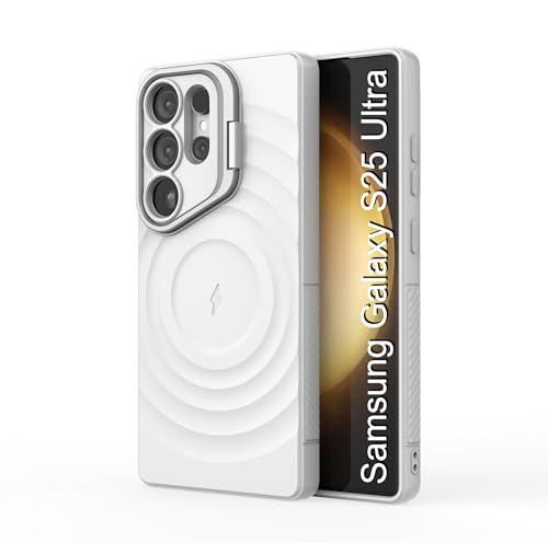 Image of LuxuryKase Shockproof Case for Samsung Galaxy S25 Ultra | Ripple Pattern | Camera Protection | Inner Velvet Fabric Lining | Protective Cover with Enhanced Grip & Wireless Charging Support - White