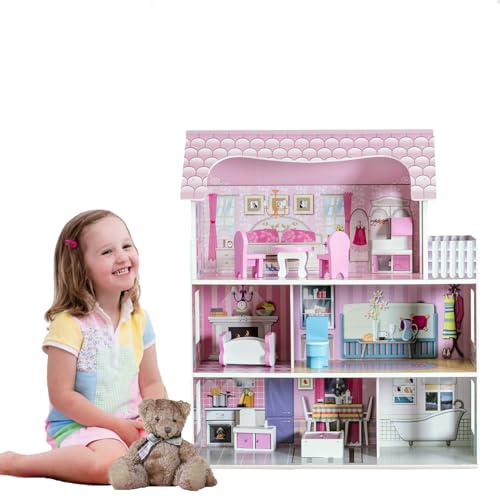 Casa delle bambole, scala 1/12, simpatico orsetto con design rosa