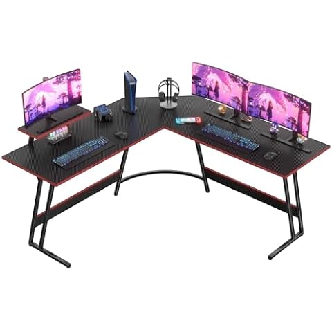 Homall L Shaped Gaming Desk Computer Corner Desk PC Gaming Desk Table with Large Monitor Riser Stand for Home Office Sturdy Writing Workstation (Black, 66 Inch) Cover