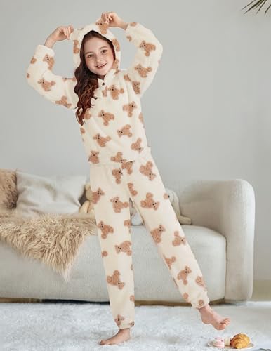 Image of Arshiner Girls 2 Piece Outfits Fuzzy Sweatsuits Hoodie and Sweatpant Sets