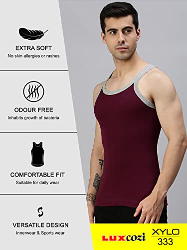 Image of Lux Cozi Men Pack of 3 Pure Cotton Assorted Gym Vest (Size :