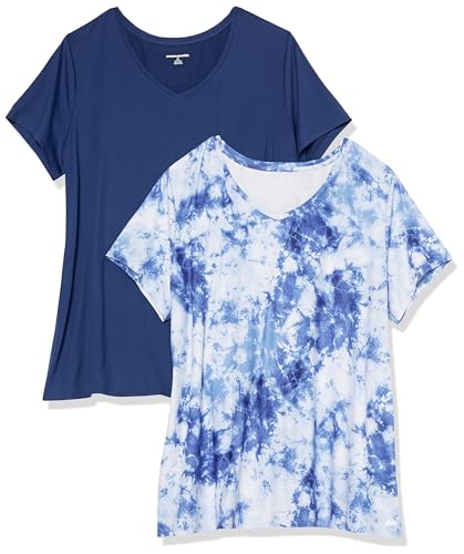 Image of Amazon Essentials Women's Active Quick Dry Tech Stretch Short-Sleeve V-Neck T-Shirt (Available in Plus Size), Pack of 2